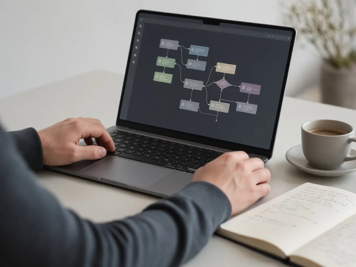 Laptop z diagramem procesu na biurku